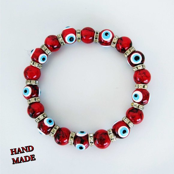 Red Charm Beads Evil Eye Beaded Hand Made NEW. - Picture 3 of 3